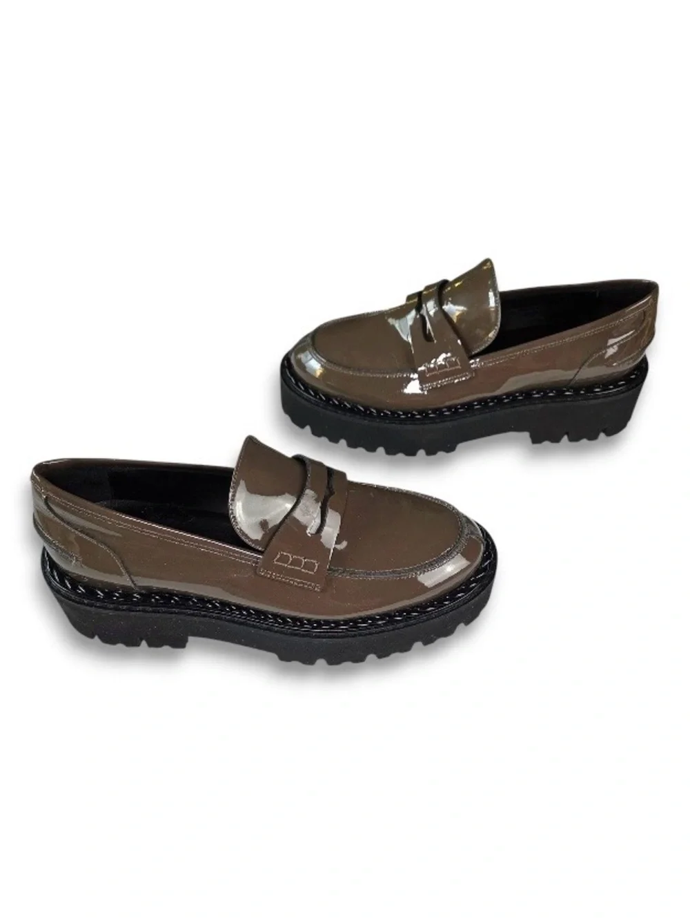 Aquatalia Brown Grey Leather Penny Style Slip On Loafers Size 7